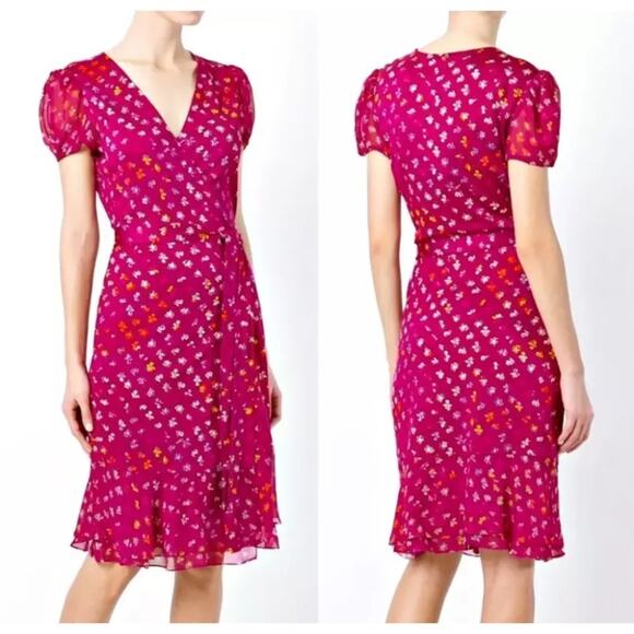Diane Von Furstenberg Layton Silk Jersey Chiffon Ruffle Wrap Dress size 10 - Picture 1 of 14